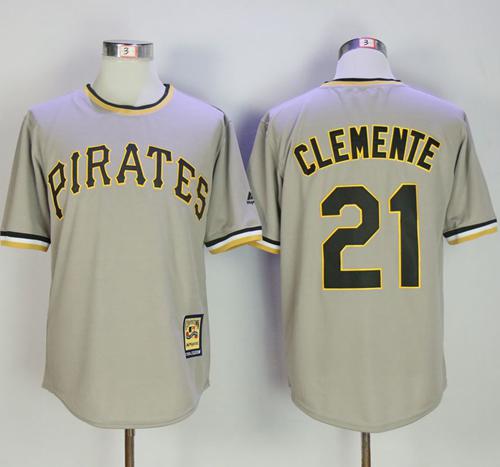 Mitchell And Ness Pirates #21 Roberto Clemente Grey Throwback Stitched MLB Jersey - Click Image to Close